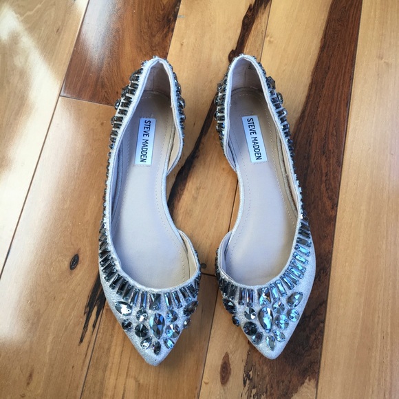 Steve Madden Shoes - Steve Madden Silver Jeweled Pointed Toe Flats